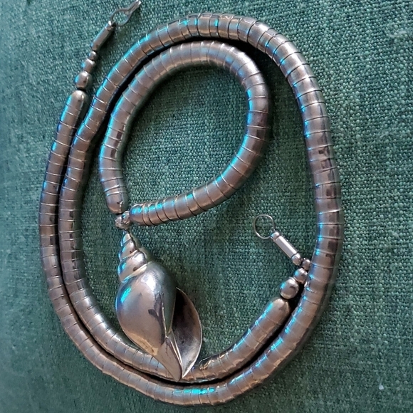 RARE SET VINTAGE SILVER NECKLACE AND BRACELET WITH SHELL CHUNKY SNAKE - Picture 4 of 11